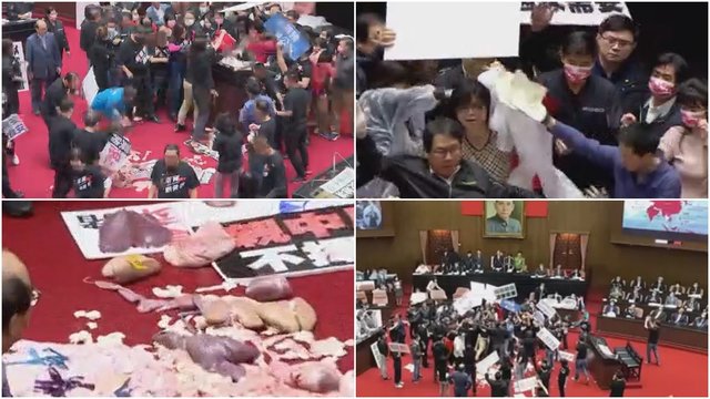 Taivano parlamente politikai laidė ne tik kumščius, bet ir kiaulės organus
