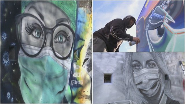 Medikų darbą per pandemiją įamžinęs grafitininkas vėl čiupo dažų flakonėlį: pamatykite, kas gavosi