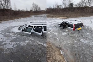 Keliavo į žūklę – aptiko nuskendusį „Volvo“: štai kuo baigėsi pasivažinėjimas ledu