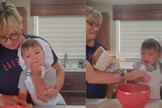 Močiutė nesulaikė juoko dėl berniuko poelgių.