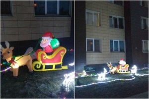 Kėdainiuose papuošimai sublizgo ir prie daugiabučių: aplankė net Kalėdų Senelis