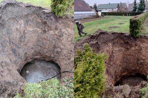 Biržų rajone atsivėrė didžiausia šiemet smegduobė, grėsmė kyla ir elektros stulpui