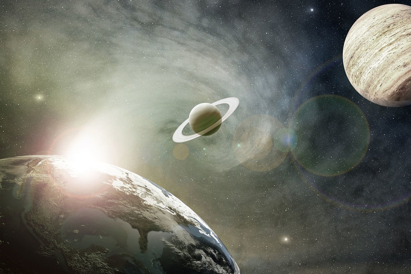  Pirmadienį pasaulis pasitinka ne tik saulėgrįžą, bet ir Saturno bei Jupiterio konjunkciją.<br> 123rf iliustr.