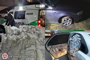 Marijampolės pareigūnai apšaudė kontrabandininkų automobilį – rastas didelis kiekis cigarečių