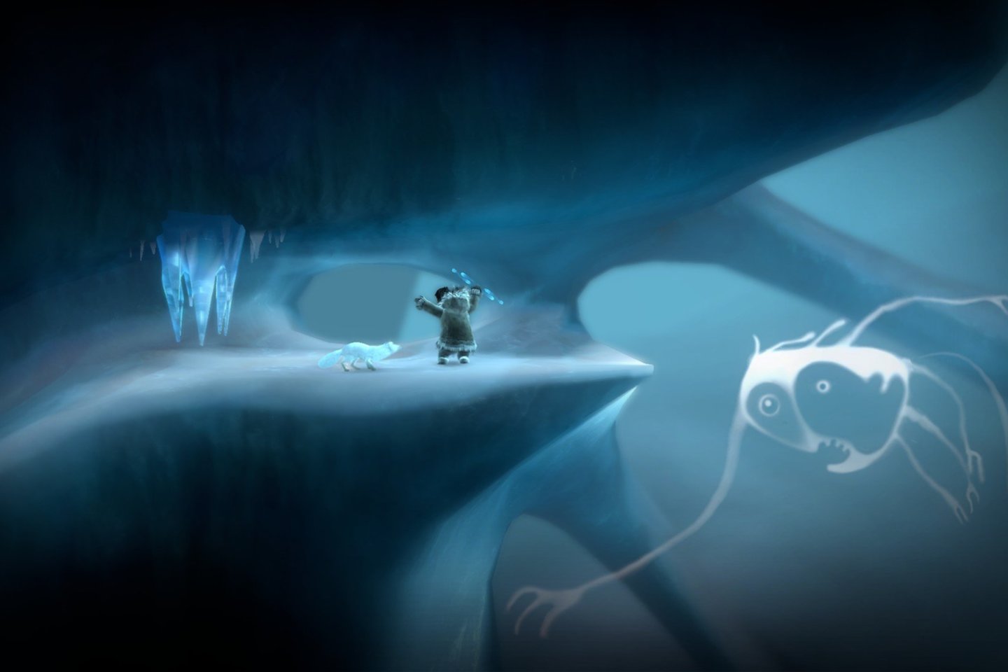  „Never Alone“ stilistiškai yra „platformeris“ su galvosūkio elementais, tematiškai – mitologinis žaidimas.<br> Žaidimo ekrano nuotr.