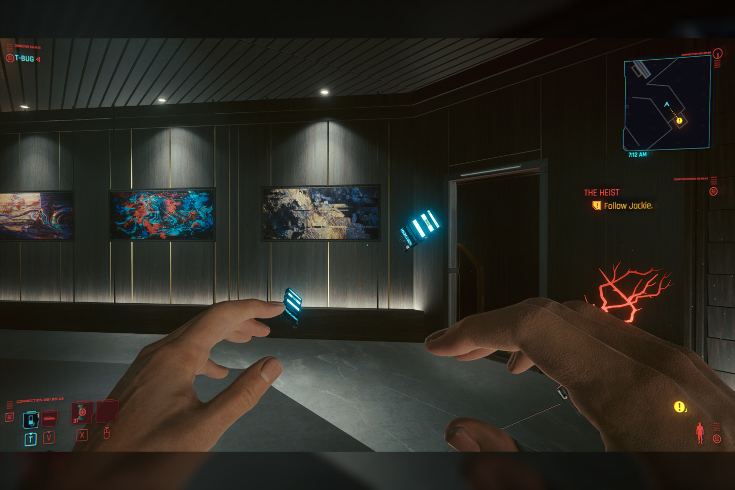  Vaizdai iš „Cyberpunk 2077“ pasaulio. Ekrano nuotraukos žaidžiant asmeniniu „Windows“ kompiuteriu.