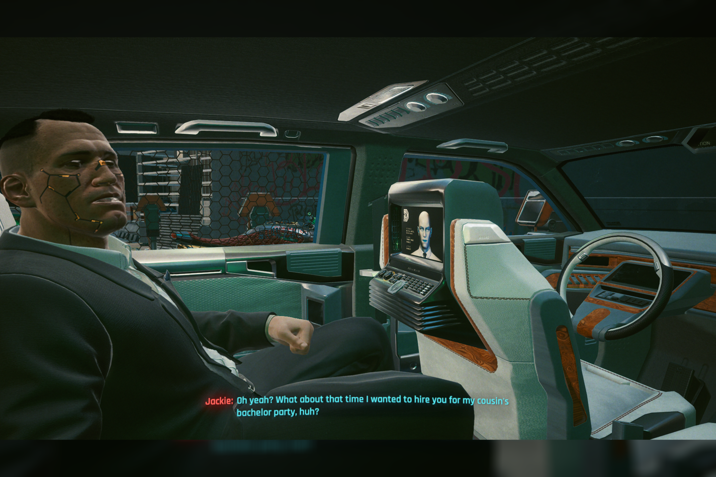  Vaizdai iš „Cyberpunk 2077“ pasaulio. Ekrano nuotraukos žaidžiant asmeniniu „Windows“ kompiuteriu.