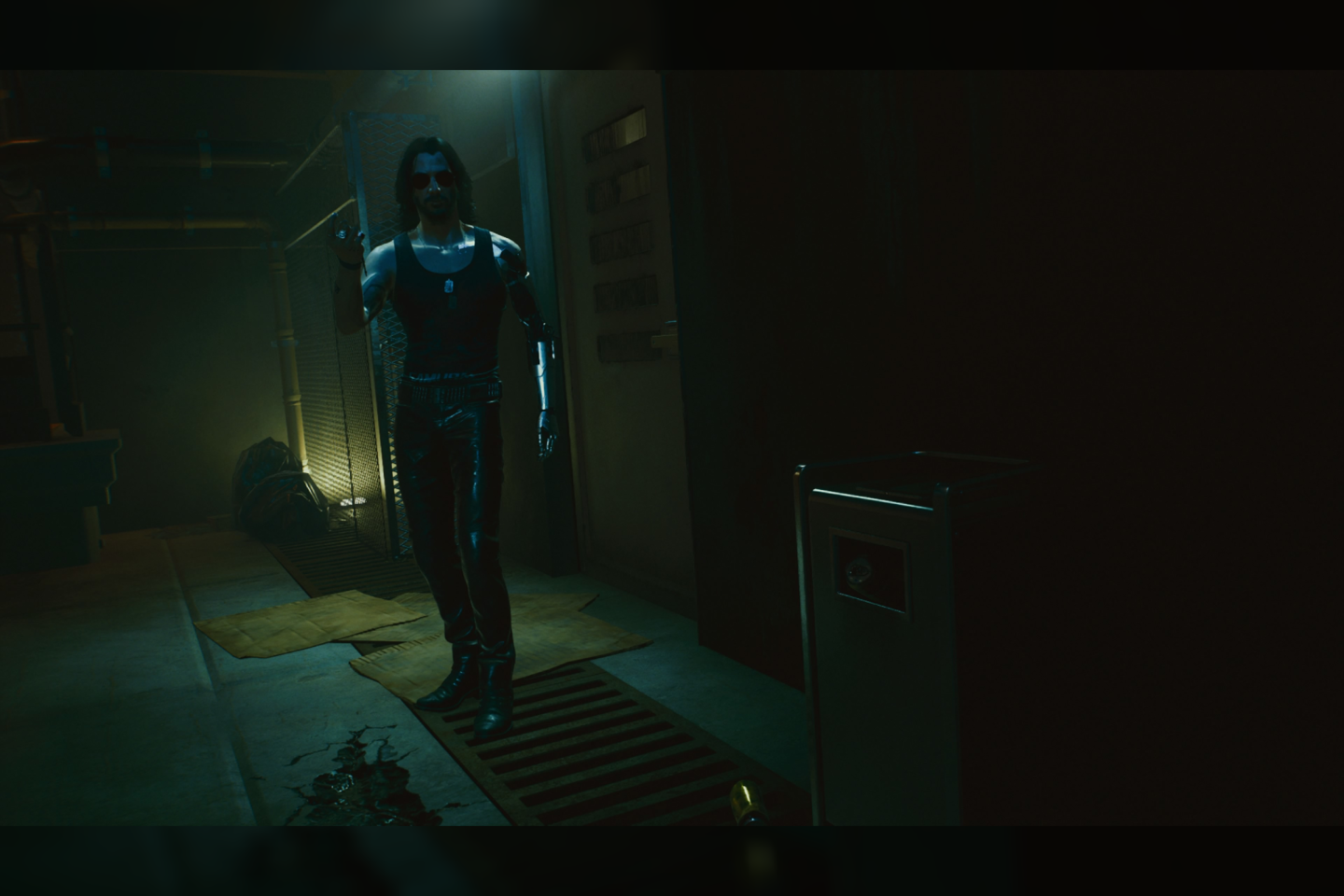   Vaizdai iš „Cyberpunk 2077“ pasaulio. Ekrano nuotraukos žaidžiant asmeniniu „Sony PlayStation 5“ kompiuteriu.