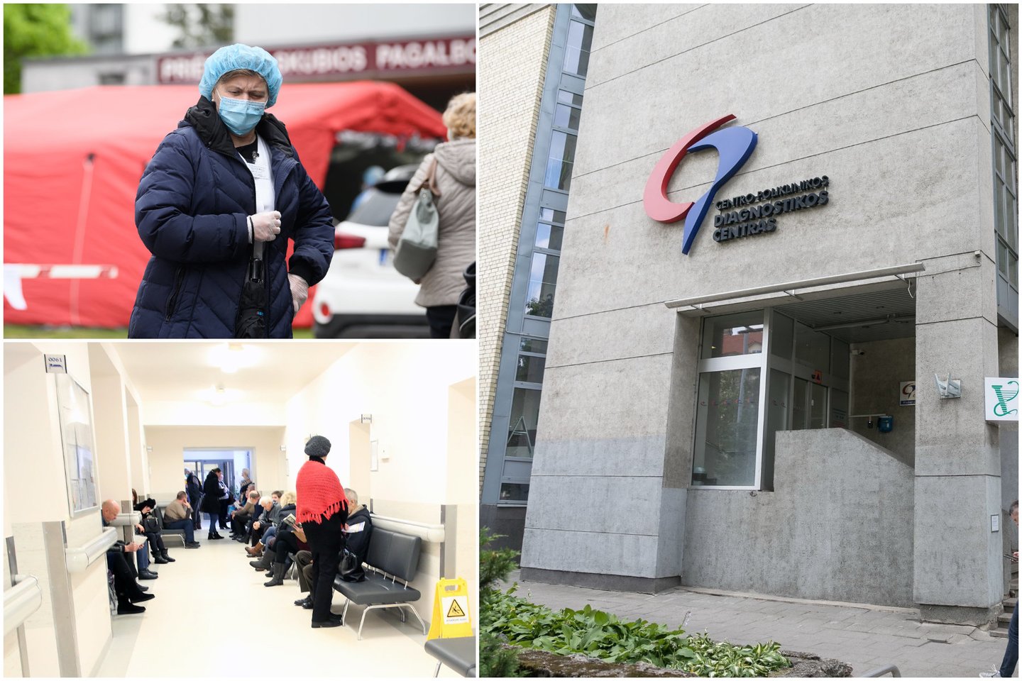 COVID-19 serganti senjorė savo tyrimų laukė Vilniaus Centro poliklinikos eilėje kartu su atsitiktiniais įstaigos lankytojais. <br>lrytas.lt koliažas