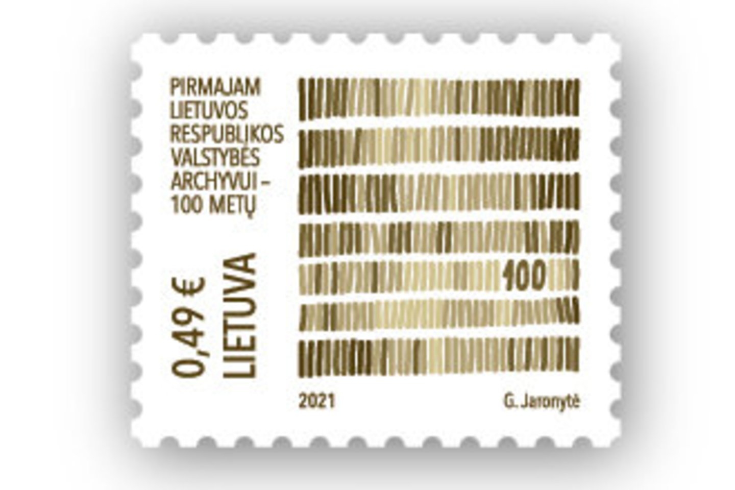  Valstybės archyvo 100-mečiui paminėti Lietuvos paštas simboliškai šiai progai skiria pirmąjį šiais metais išleidžiamą pašto ženklą.<br> LP nuotr.