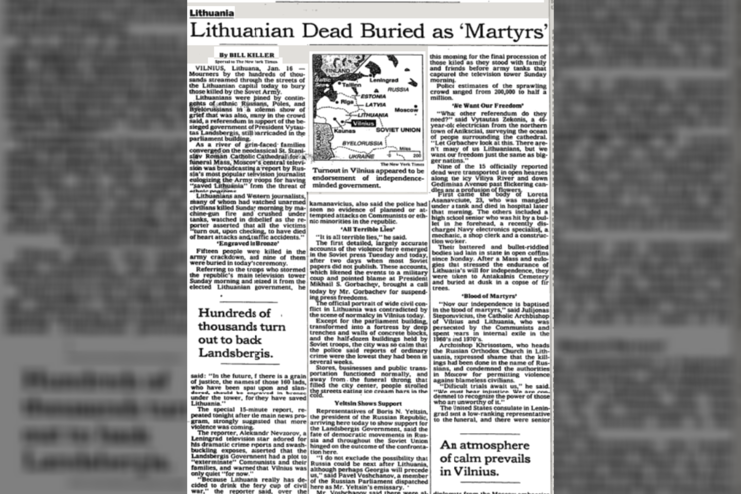 B.Kelleris savo akimis matė žuvusiujų laidotuves ir savo tekste „The New York Times“ žuvusiuosius pavadino kankiniais.