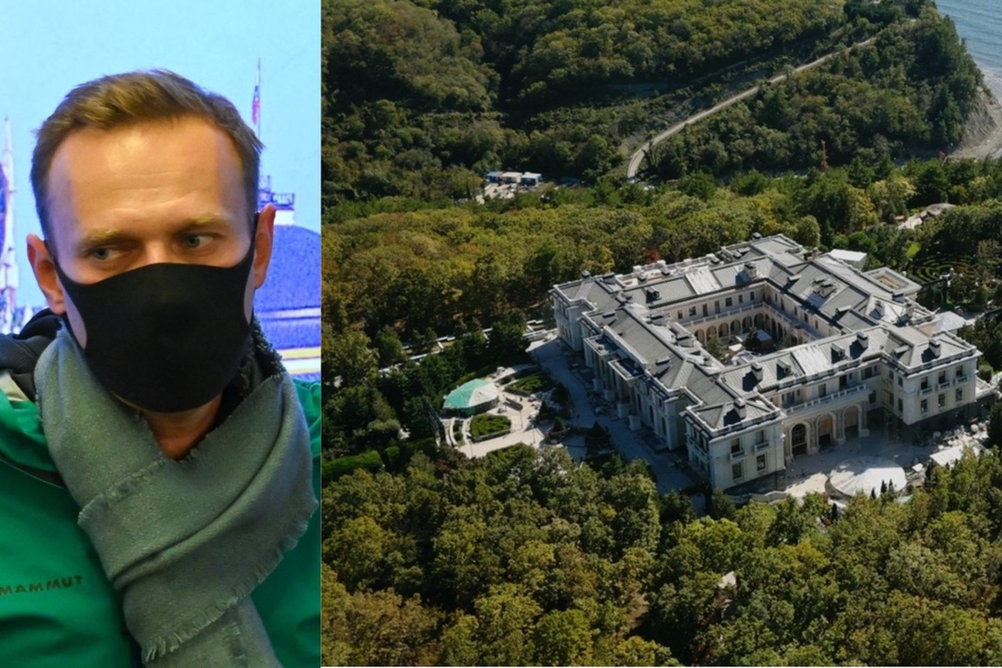 Rusijos opozicionierius Aleksejus Navalnas publikavo naują šokiruojantį tyrimą apie prabangius rūmus prie Juodosios jūros.<br>Scanpix ir palace.navalny.com nuotr.