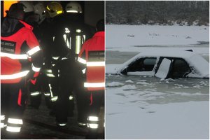 Ant Kauno marių ledo šėliojęs kelių erelis vos išnešė kailį – permirkęs šoko iš skęstančios mašinos