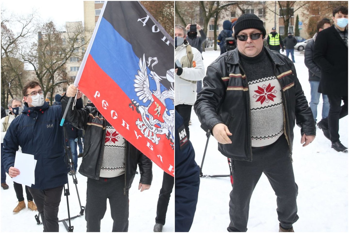  Per A.Navalno palaikymo mitingą Vilniuje sumaištį kėlęs apsišaukėlių paskelbtos "Donecko liaudies respublikos" gerbėjas (dešinėje) turės sumokėti administracines baudas.  <br> R.Danisevičiaus nuotr.