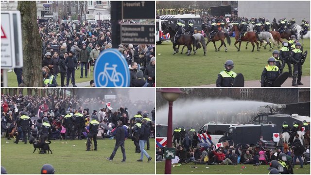 Amsterdame įsisiūbavo protestas prieš karantino ribojimus: sulaikyta daugiau nei 100 žmonių