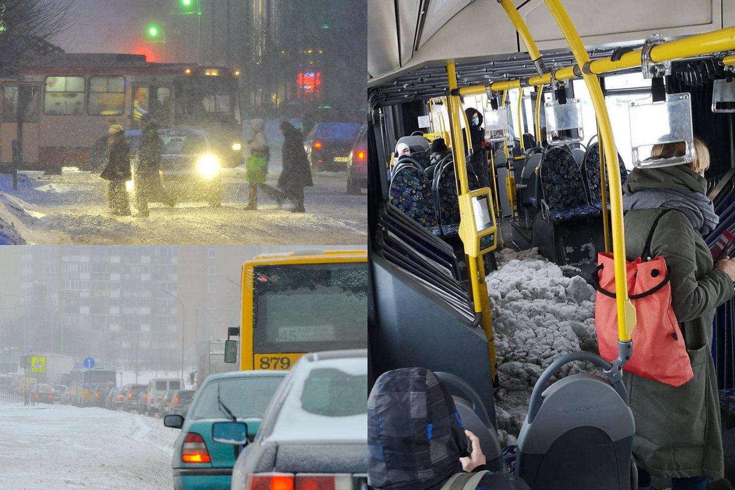 Sniegas nudžiugino ne tik miestų gatves, bet ir viešąjį transportą.<br>lrytas.lt fotomontažas