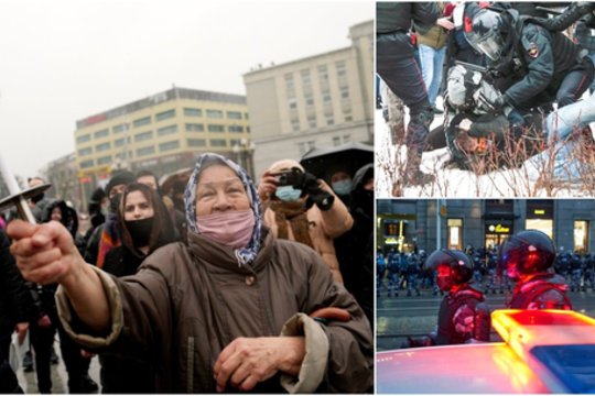 Antivyriausybiniai protestai Rusijoje: blokuojami miestų centrai, mestos milžiniškos pareigūnų pajėgos