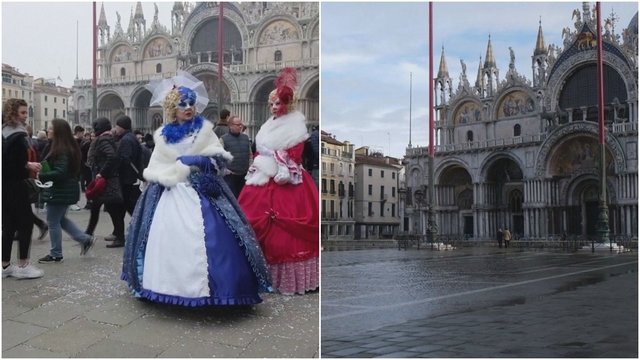 Parodė skirtumą: Venecija prieš metus, ūžiant karnavalui, ir šiandien, siaučiant pandemijai