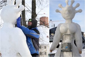 Vilniuje – dar nematyta ledinė skulptūra: į miestą žvelgia „Covid Morė“
