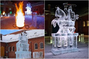 Vasario 16-osios sukaktis Kauno rajone: Raudondvaryje iškilo 4 metrų aukščio Vyčio ledo skulptūra