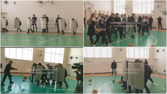 Užfiksuotos pamokos Rusijoje: saugumo pajėgos mokinius ruošia riaušėms ir protestuotojų sulaikymui