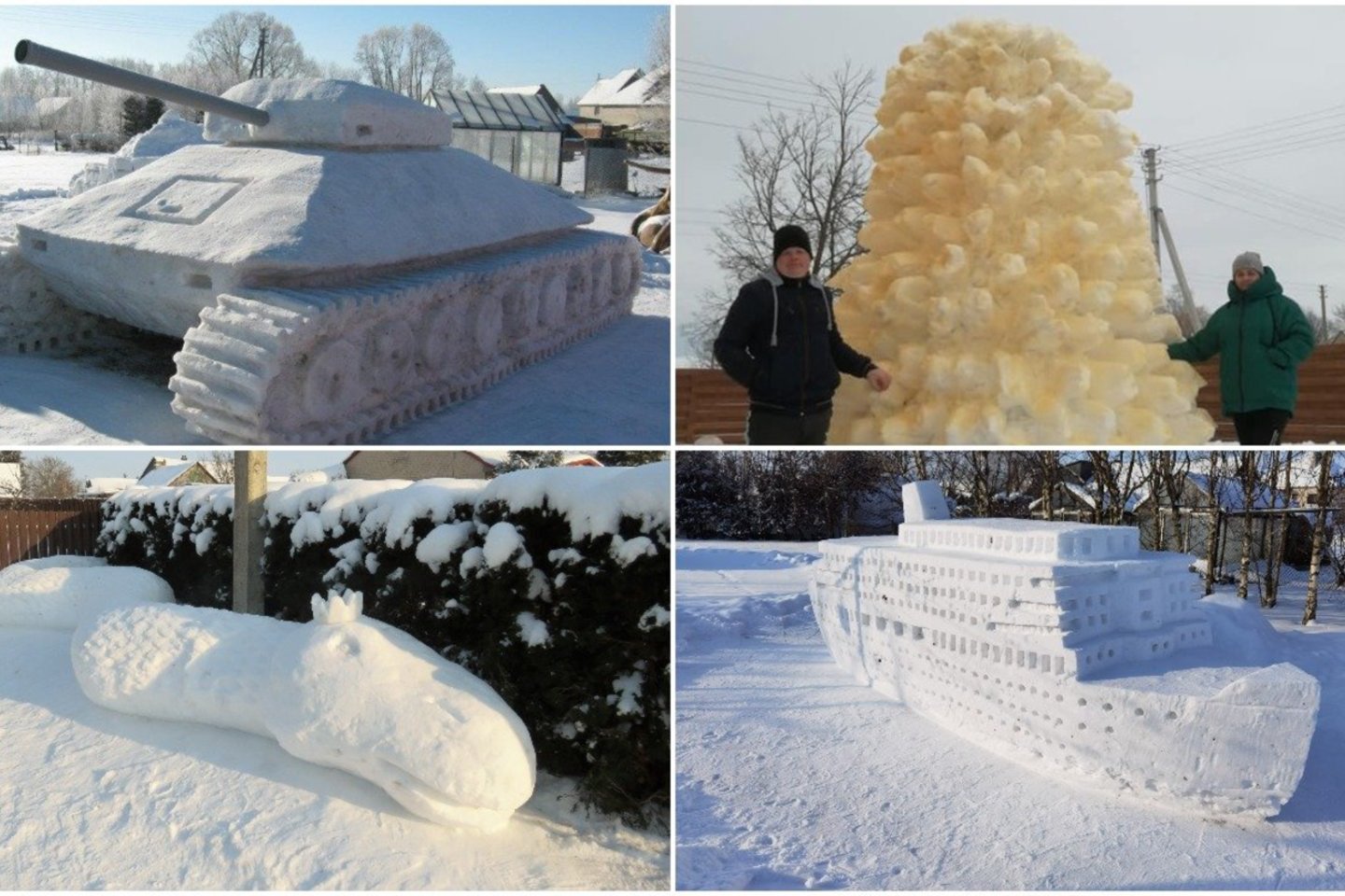 Sniego skulptūrų kūrėjo kaimą Vilkaviškio rajone garsina ir tankas, ir šakotis.<br> Asmeninio archyvo nuotr.