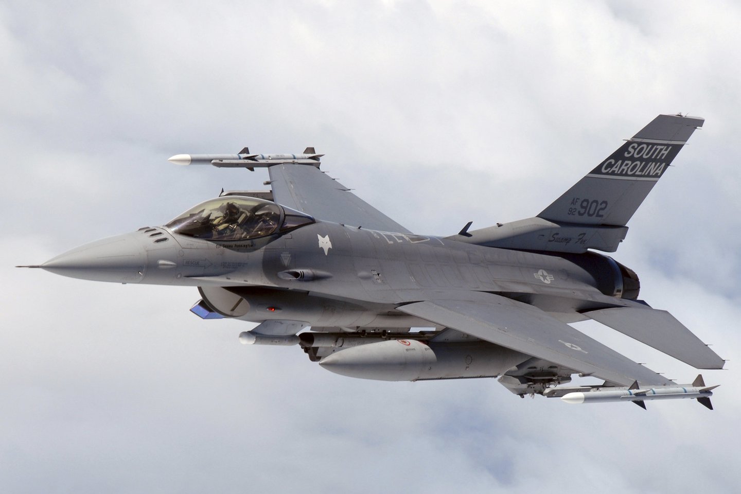  „General Dynamics F-16 Fighting Falcon“ yra labai manevringas naikintuvas. Tai reiškia, kad ypatingai staigiuose posūkiuose pilotas patiria didžiules apkrovas.<br> Wikimedia commons