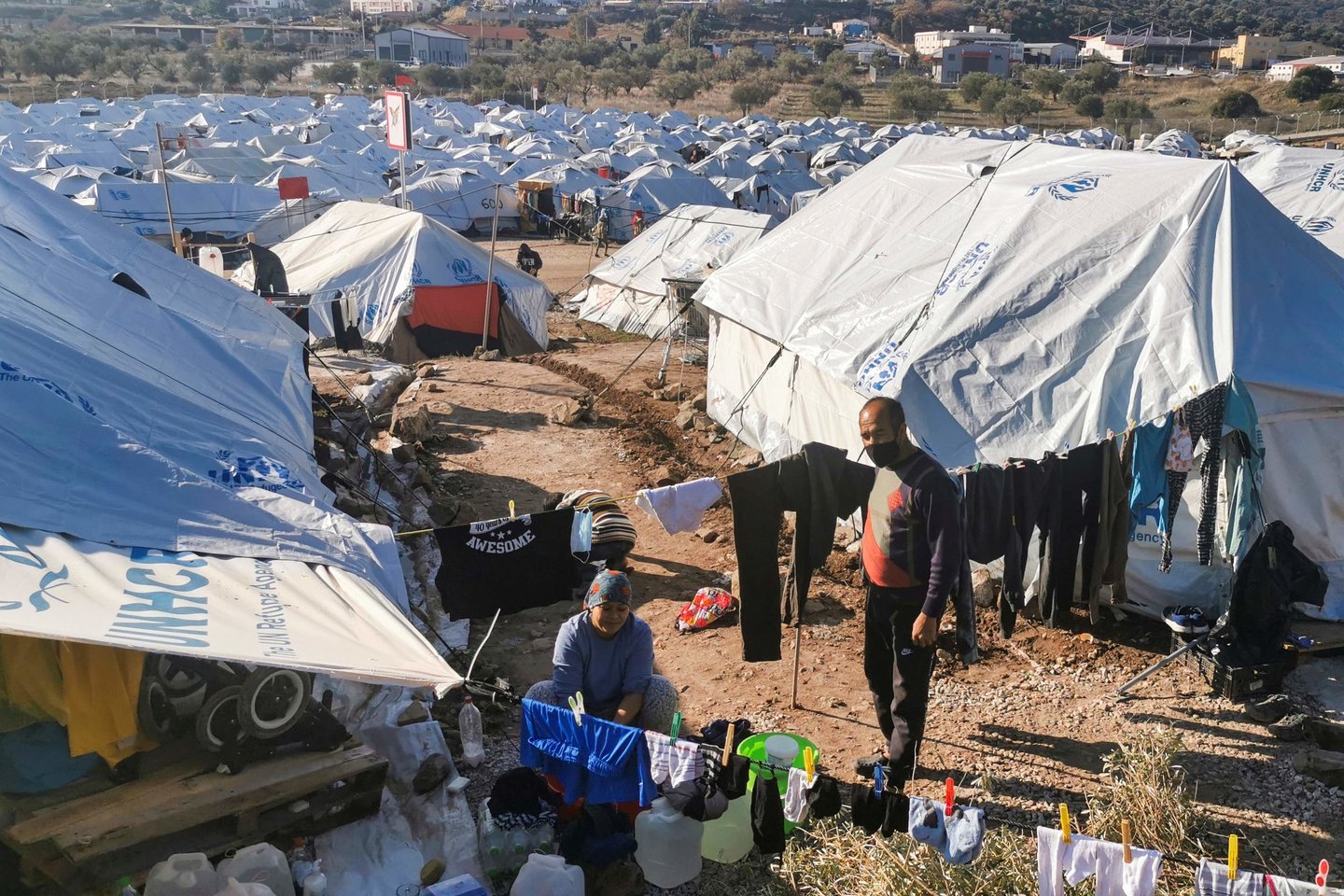 Migrantų stovykla Lesbo saloje.<br>AFP/Scanpix nuotr.