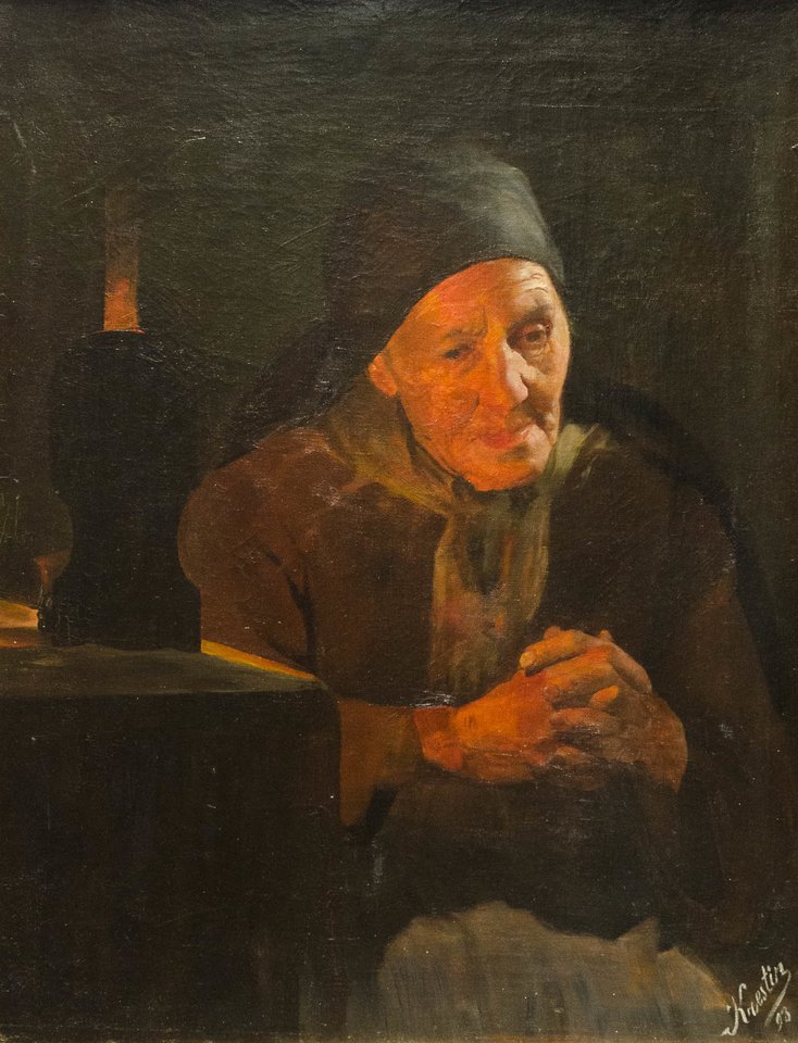 L.Krestino (1868–1938) „Sunėrusi rankas moteris“. (1893 m.)