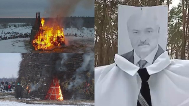 Nufilmavo, kaip stačiatikiai švenčia Užgavėnes: degina šiaudines pilis ir A. Lukašenkos iškamšas