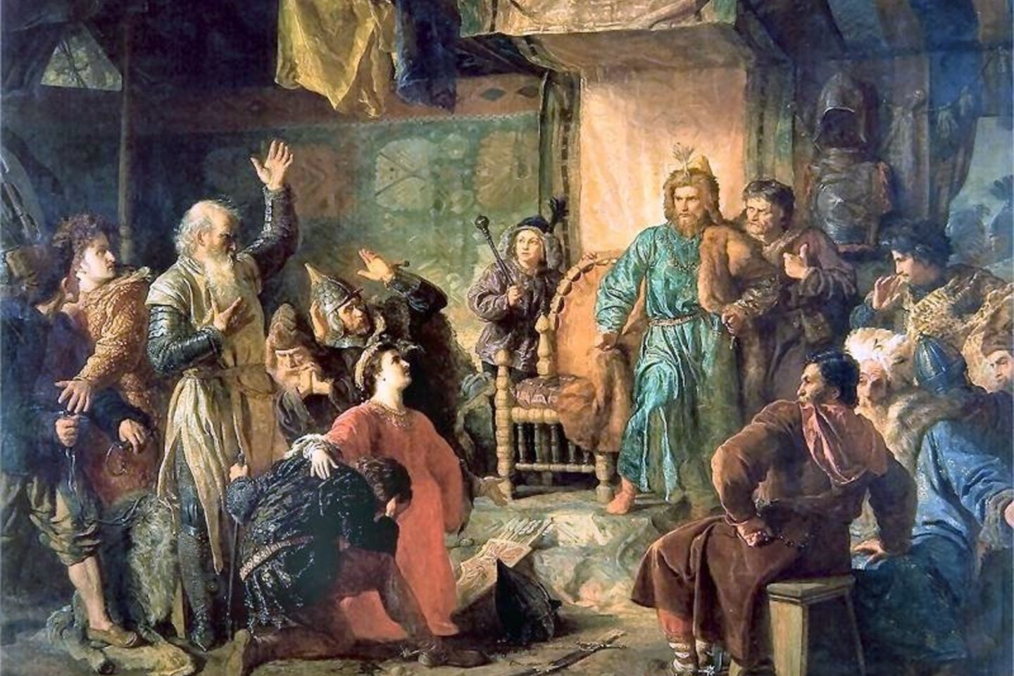 Kęstutis ir Vytautas Jogailos nelaisvėje. Vaitiekaus Gersono paveikslas, 1873 m.
