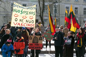 Sostinės centre – protestas prieš kaukes ir ribojimus, skriejo kaltinimai valdžiai, dalyvavo ir P. Gražulis