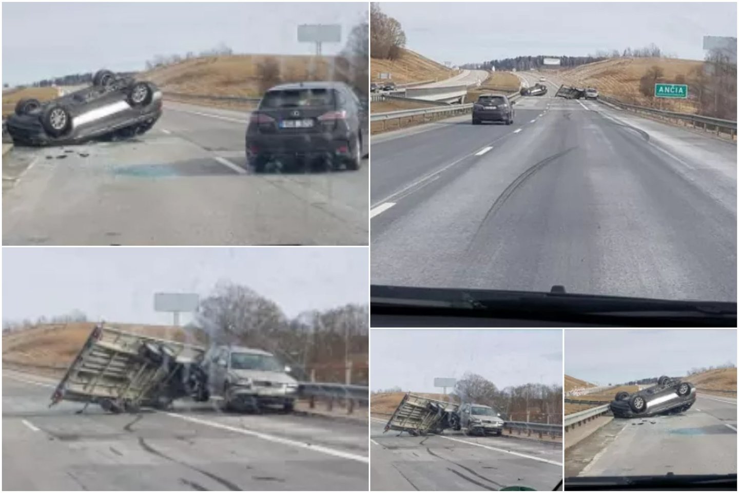  Greitkelyje netoli Kryžkalnio iškritęs iš priekabos BMW apsivertė, per avariją buvo apgadintas ir "VW Passat". <br> Feisbuko (Klaipėdos reidai II) nuotr.