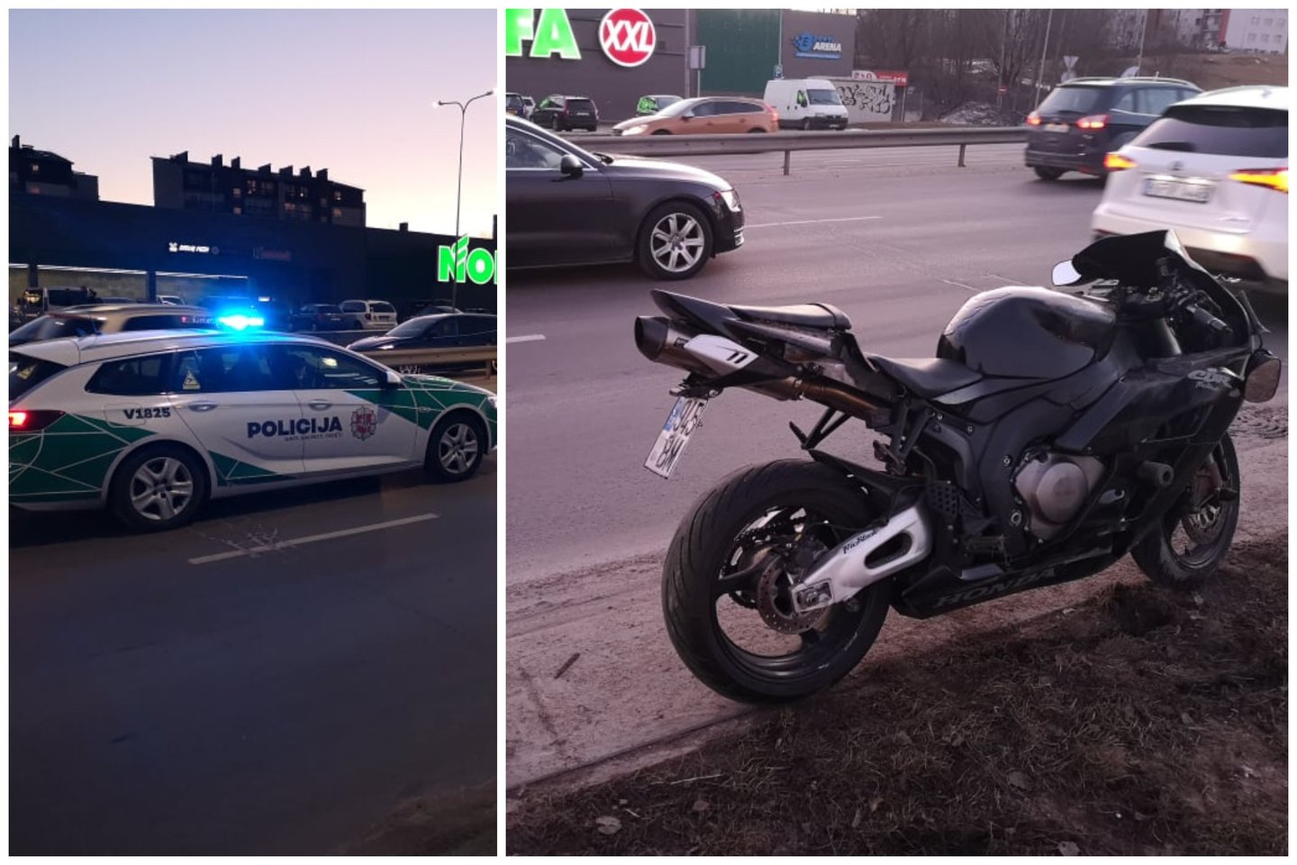 Po „Audi“ ir motociklo susidūrimo Vilniuje motociklininkas išvežtas į ligoninę.<br>Lrytas.lt koliažas