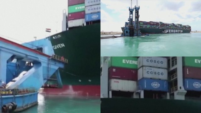 Progresas milijardus kainavusioje nelaimėje : pavyko pajudinti Sueco kanale įstrigusį laivą
