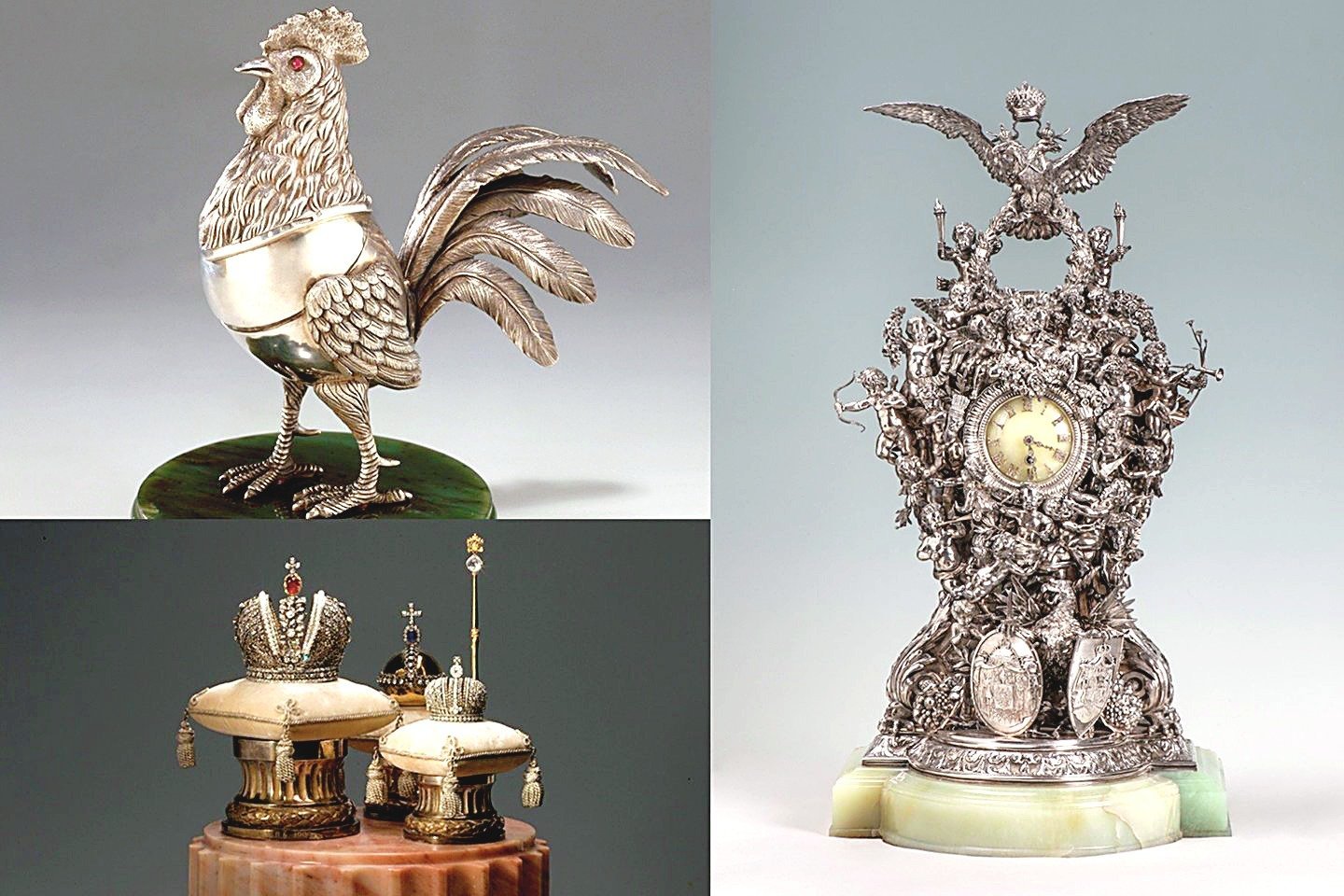 Parašuose prie eksponatų ir parodos kataloge ginčytinus darbus Ermitažas įvardijo kaip originalius „Faberge“ kūrinius ir imperatoriškąsias dovanas. Bet muziejus atsisakė patvirtinti, ar jie tikri.<br>Ermitažo ir „123rf.com“ nuotr.