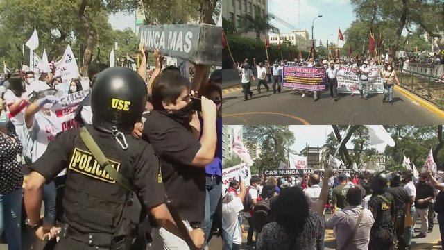 Peru gydytojai protestuoja: daugėjant koronaviruso atvejų, reikalauja geresnių darbo sąlygų, medicinos priemonių ir skiepų