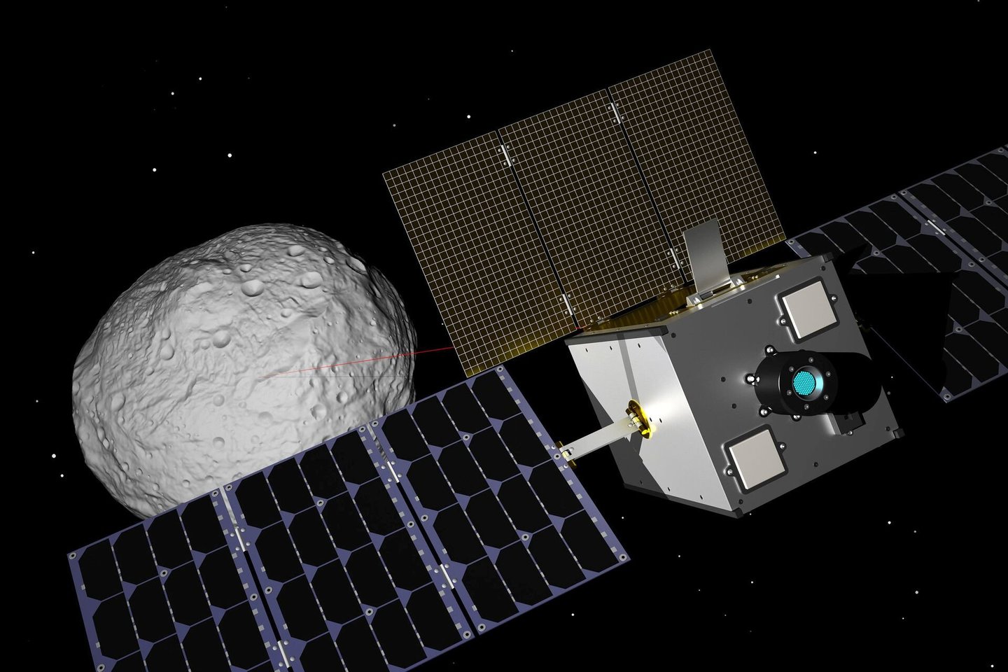  Misijos taikinys bus nedidelis ir greitai besisukantis asteroidas, nuo Žemės nutolęs iki 150 milijonų kilometrų – maždaug tiek pat, kiek ir Saulė.<br> ESA iliustr.