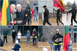 Prieš skiepus surengtame pikete Vilniuje – jau tradiciniai veidai: „gynė“ mokinius