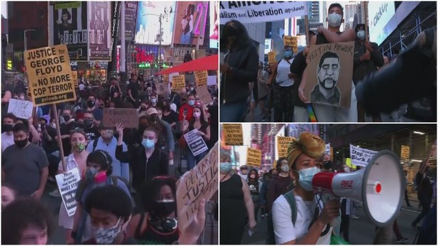 Paskelbus nuosprendį dėl G. Floydo nužudymo, minia demonstrantų išėjo švęsti į Niujorko gatves