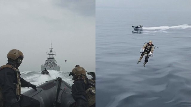 Jūrų įlaipinimo operacijoje išbandytas reaktyvinis kostiumas: vaizdai – lyg iš filmo
