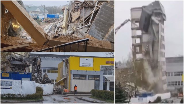 Užfiksuotas griūties momentas Rokiškyje: pastato nuolaužos rėžėsi į šalia esančią parduotuvę