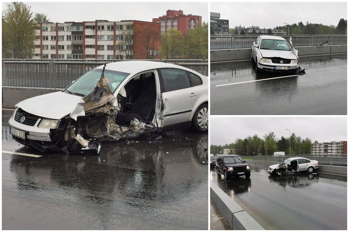 Vilniuje „VW Passat“ rėžėsi į betoninius atitvarus, nukentėjo moteris.<br> T.Bauro nuotr.