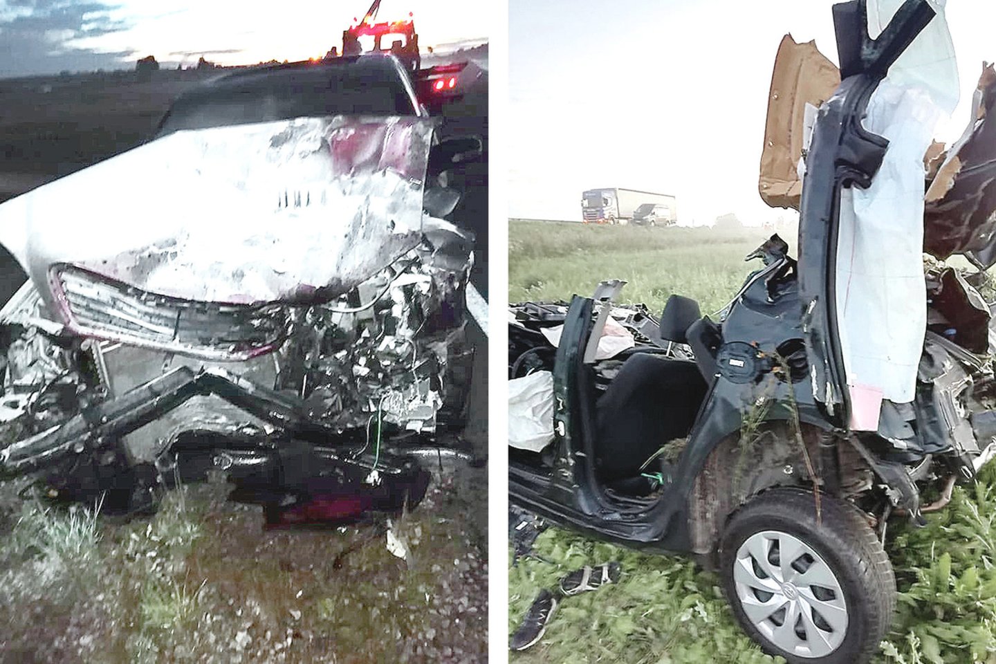 Taip po avarijos atrodė „Mercedes-Benz“ (nuotr. kairėje) ir „Toyota Auris“, kuriame žuvo dvi moterys.<br>„Plungės“ laikraščio nuotr.