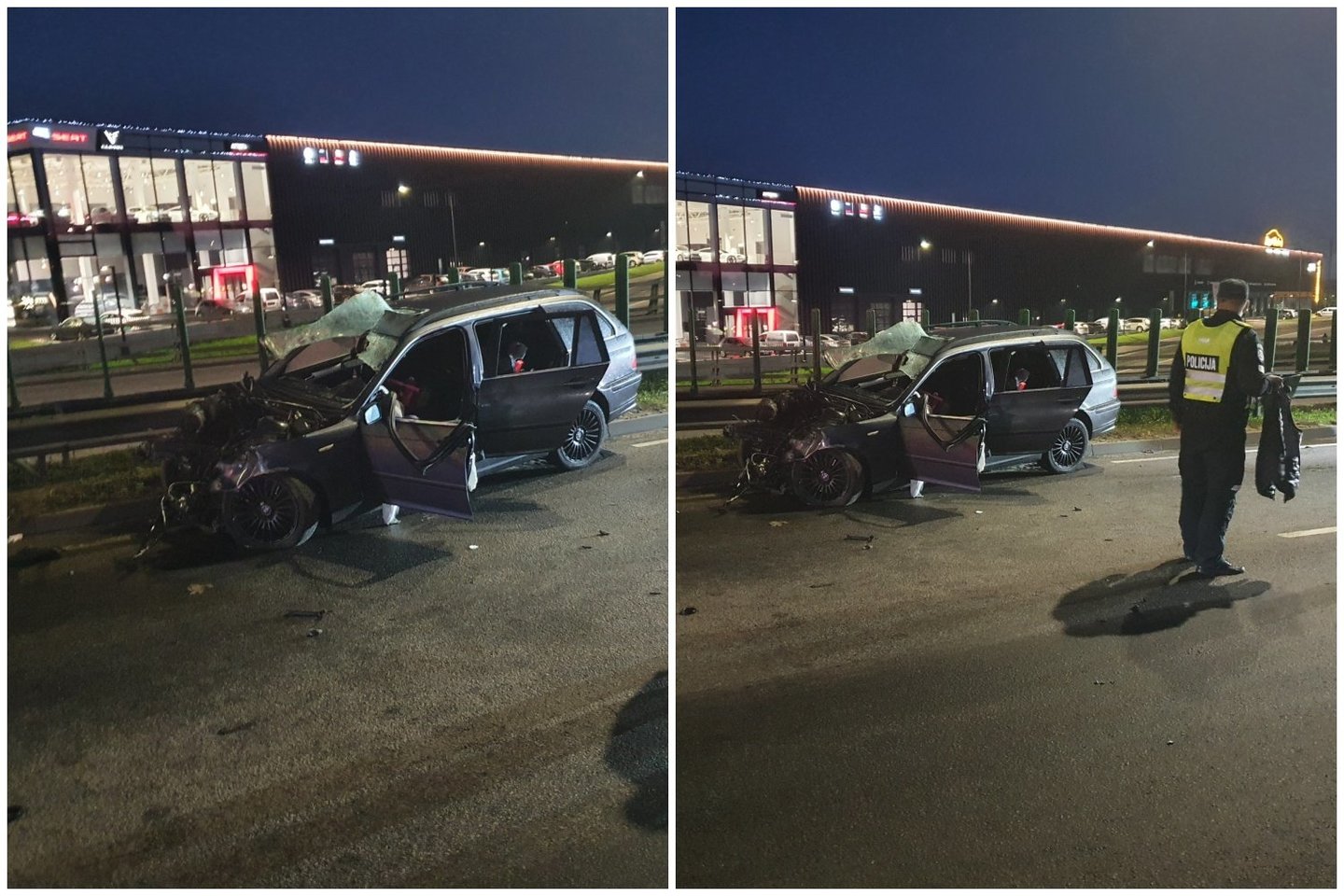 Vilniuje nesuvaldytas BMW rėžėsi į atitvarus, nukentėjo žmogus.