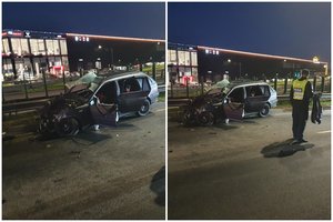 Vilniuje BMW taip daužėsi į atitvarus, kad net išlėkė variklis