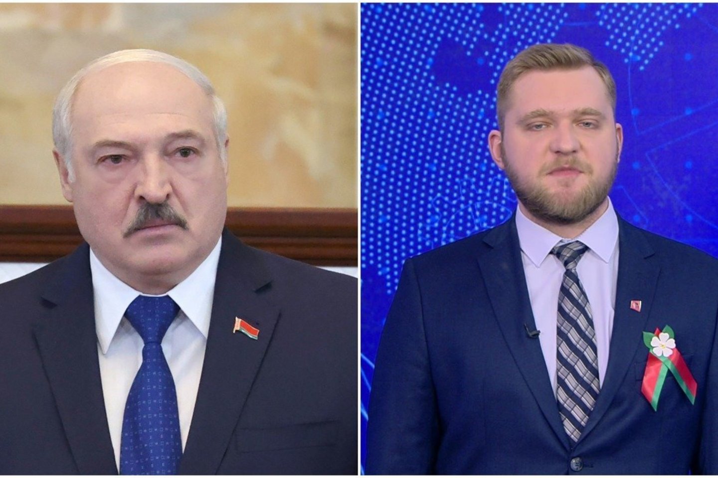  Baltarusijos televizijos propagandistas ir Aliaksandro Lukašenkos šalininkas Grigorijus Azarionakas rėžė ugningą kalbą, kurios įrašas pasirodo „Telegram“. <br> lrytas.lt koliažas.