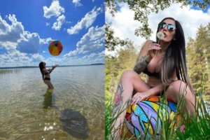 Neseniai pagimdžiusi lietuviškoji Kim Kardashian grožybes rodė Platelių ežere