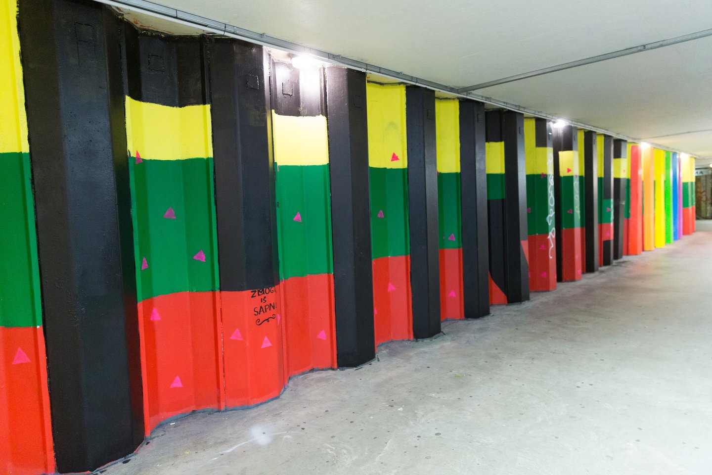 Grupelė aktyvistų trečiadienį nusprendė atgaivinti prieš kelis mėnesius Lietuvos trispalve uždažytą vaivorykštės spalvų vėliavą.<br>T.Bauro nuotr.