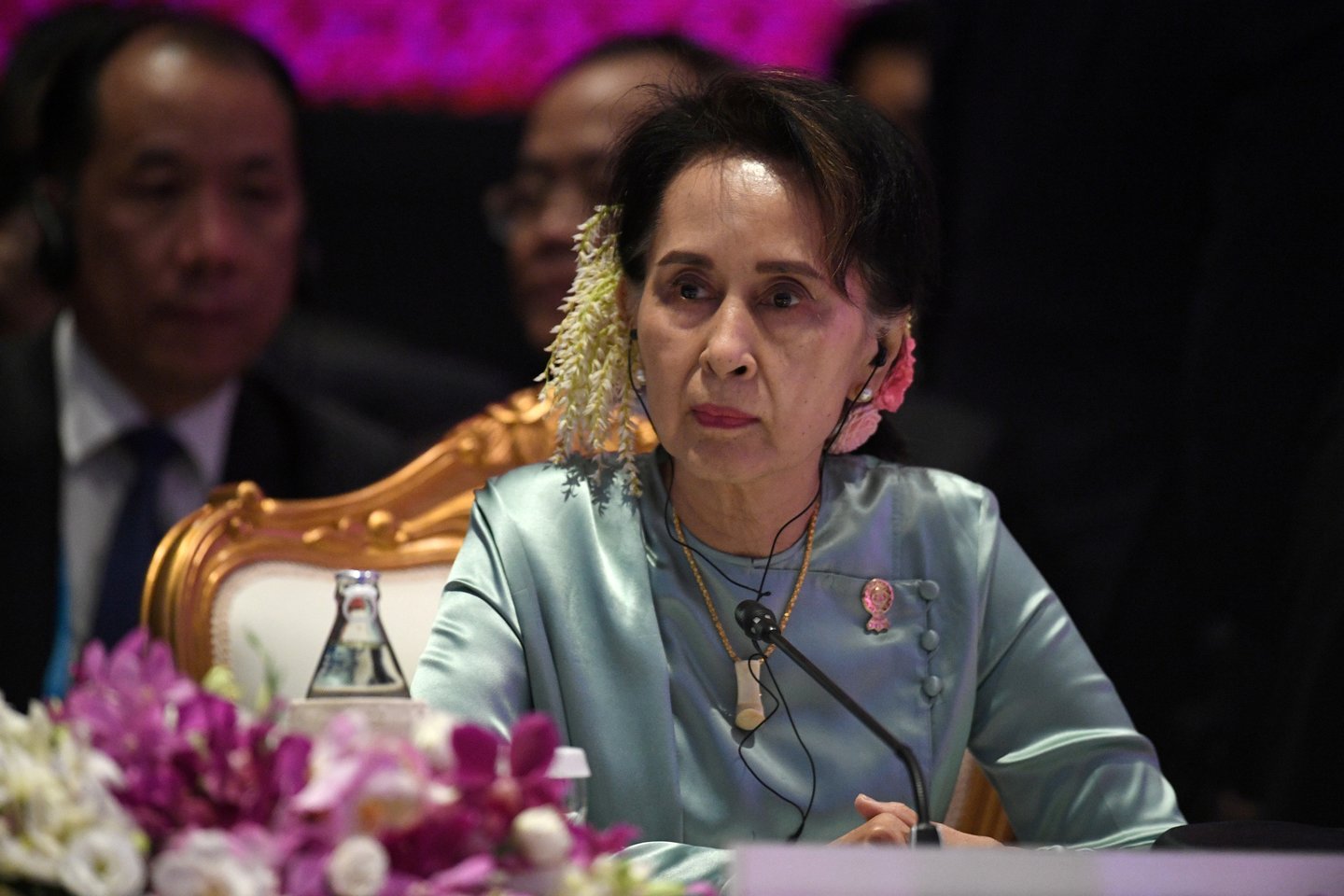  Chuntos nuverstos Mianmaro lyderės teisme bus duoti pirmieji parodymai.  <br> Reuters/Scanpix nuotr.